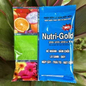 Phân bón lá Nutri Gold 20-20-20-te xanh lá, dày lá, mướt lá